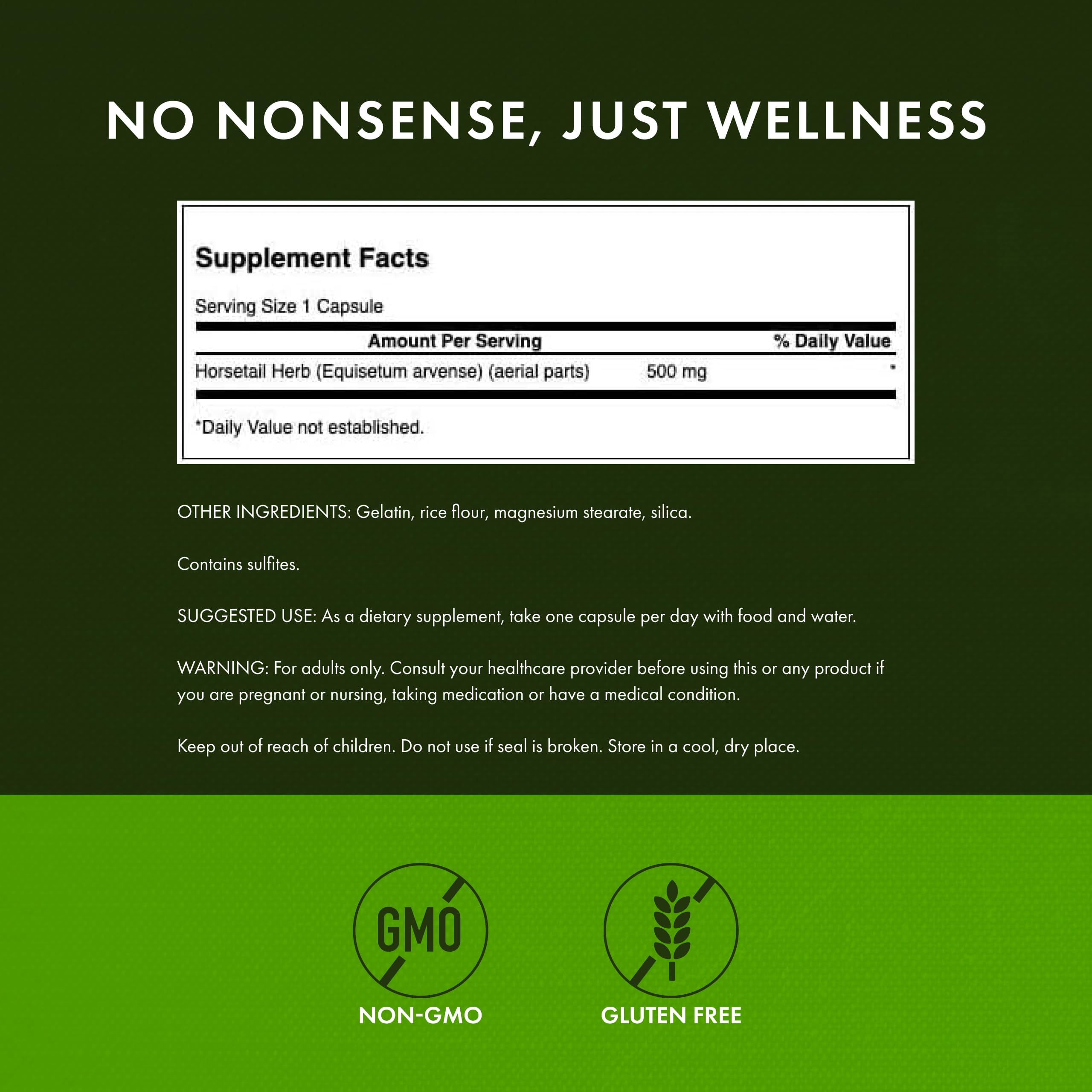 Swanson Horsetail Supplement 500mg capsules side view