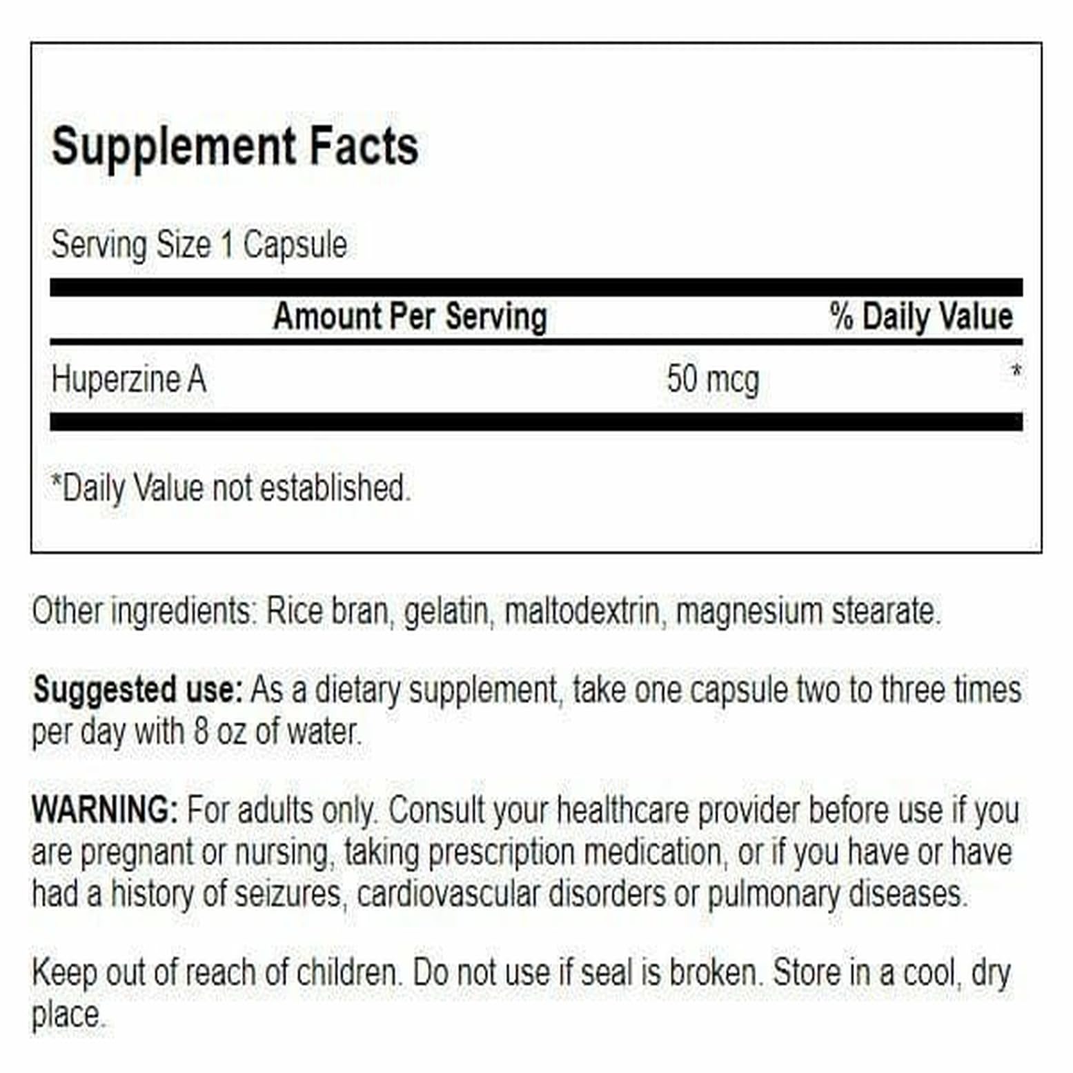 Swanson Huperzine A 50 mcg capsules side view