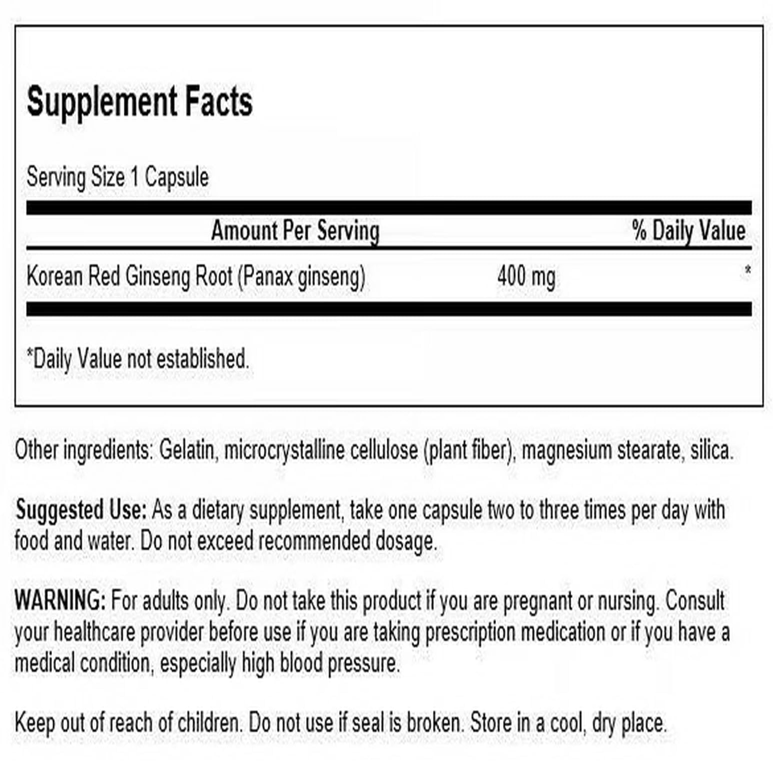 Swanson Korean Red Ginseng 400mg supplement side view