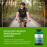 Swanson L-Arginine 850mg supplement on a wooden table