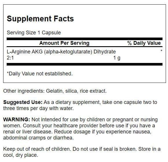 Swanson L-Arginine Alpha-Ketoglutarate 1g supplement side view