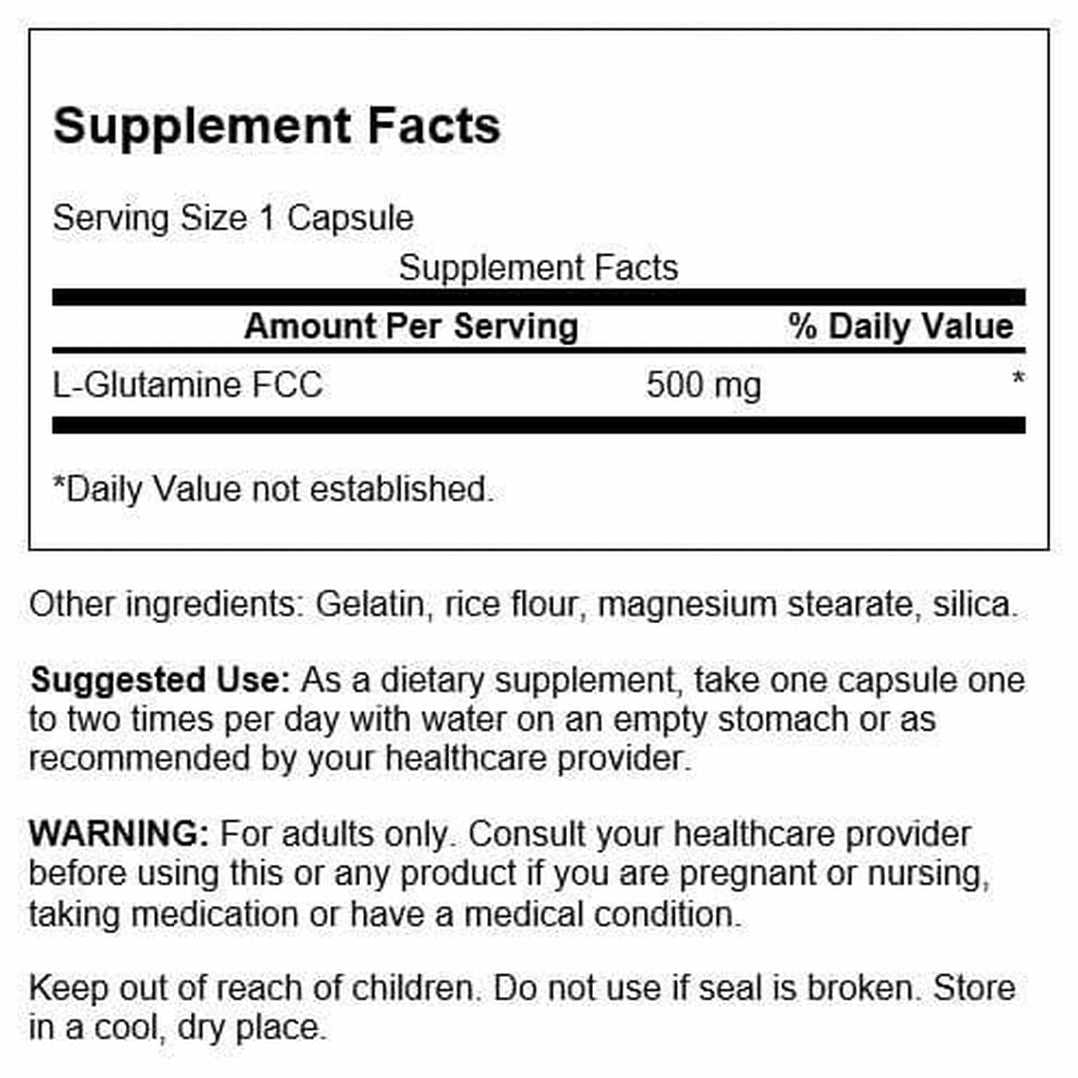 Swanson L-Glutamine 500mg Capsules side view