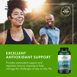 Swanson L-Lysine 500mg capsules with a measuring spoon