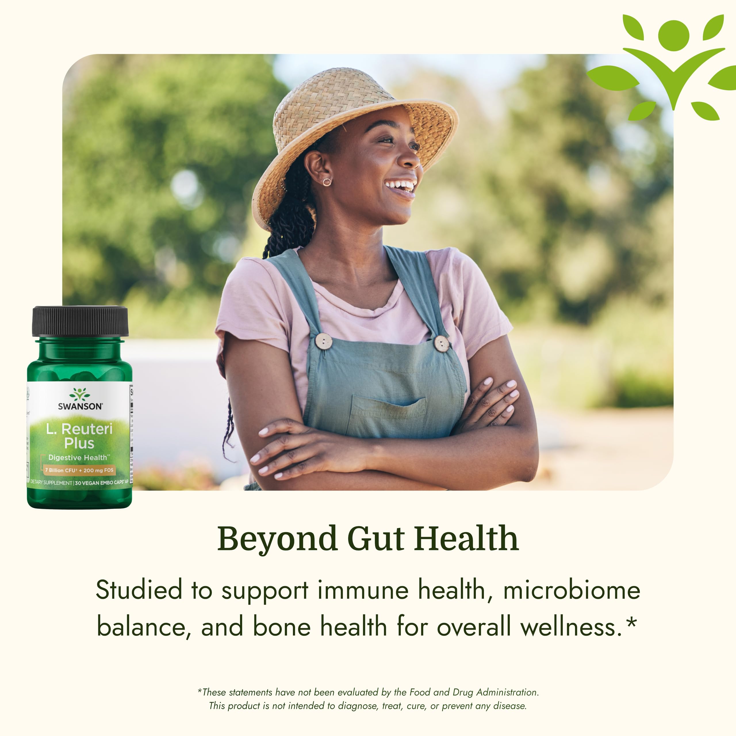 Swanson L. Reuteri Probiotic Plus bottle with a measuring spoon