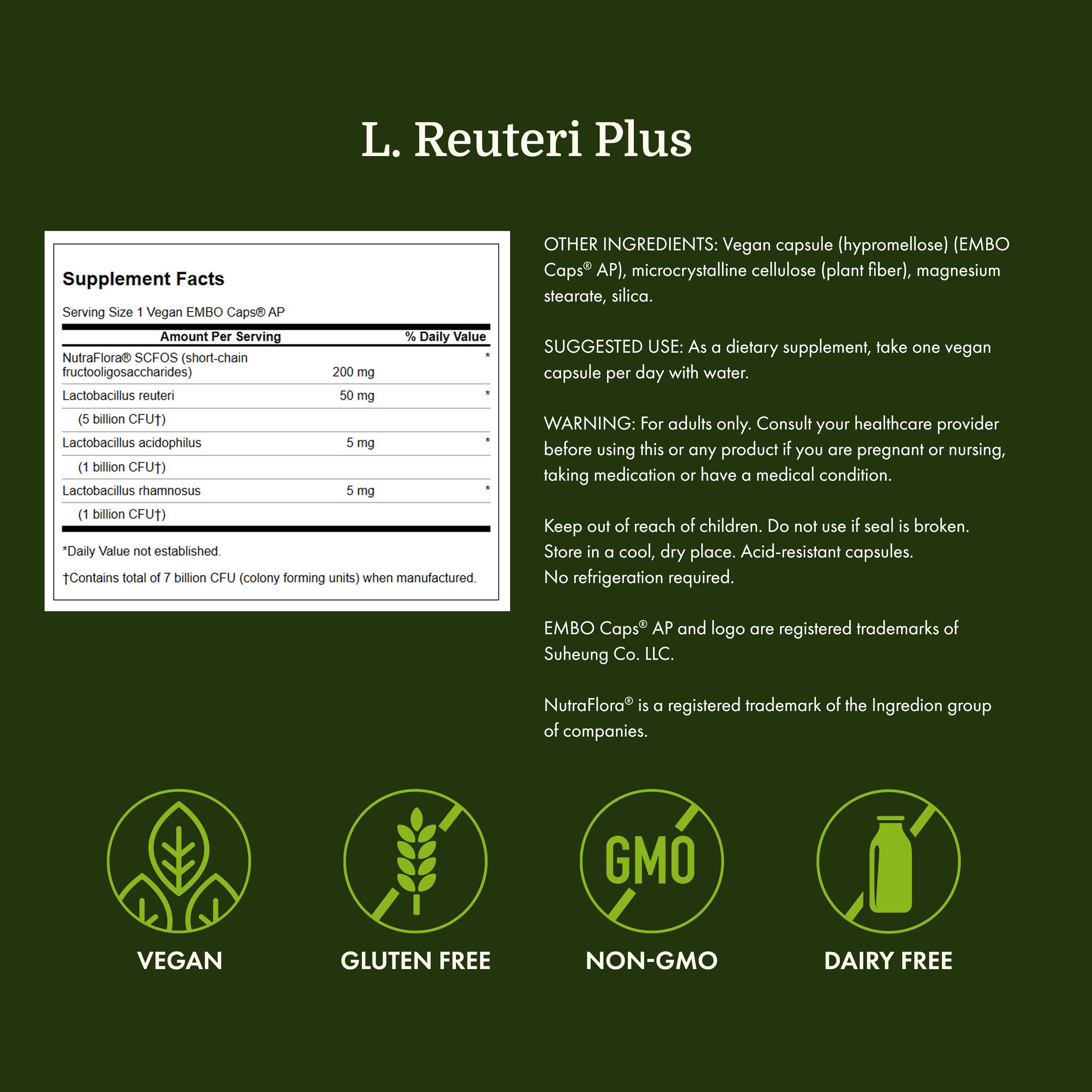 Swanson L. Reuteri Probiotic Plus capsule bottle side view