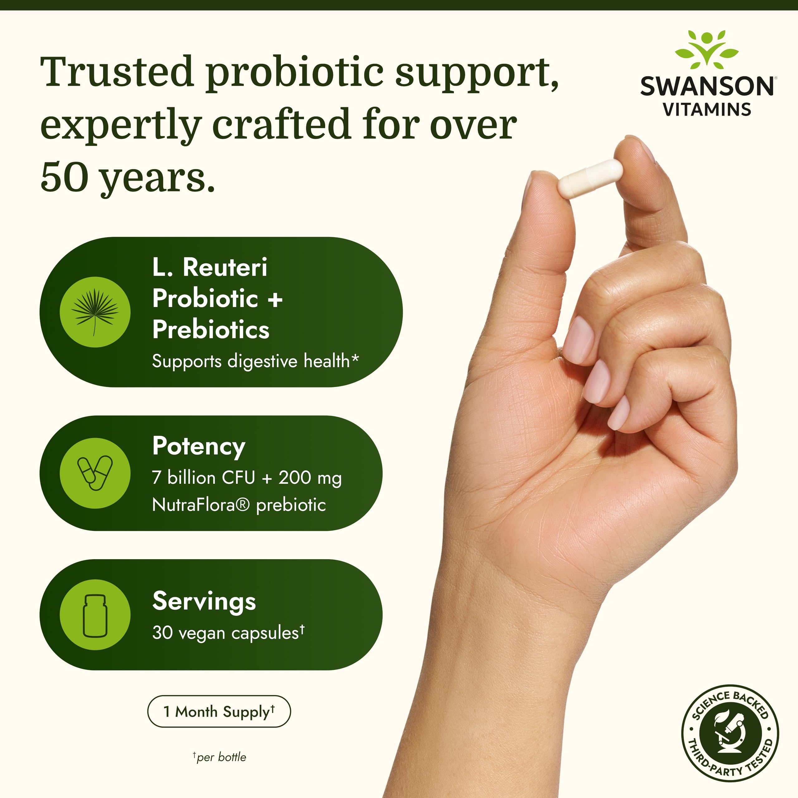 Swanson L. Reuteri Probiotic Plus ingredients list on packaging