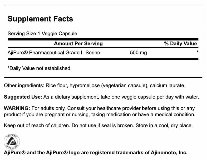 Swanson L-Serine Capsules 500mg side view showing capsule details