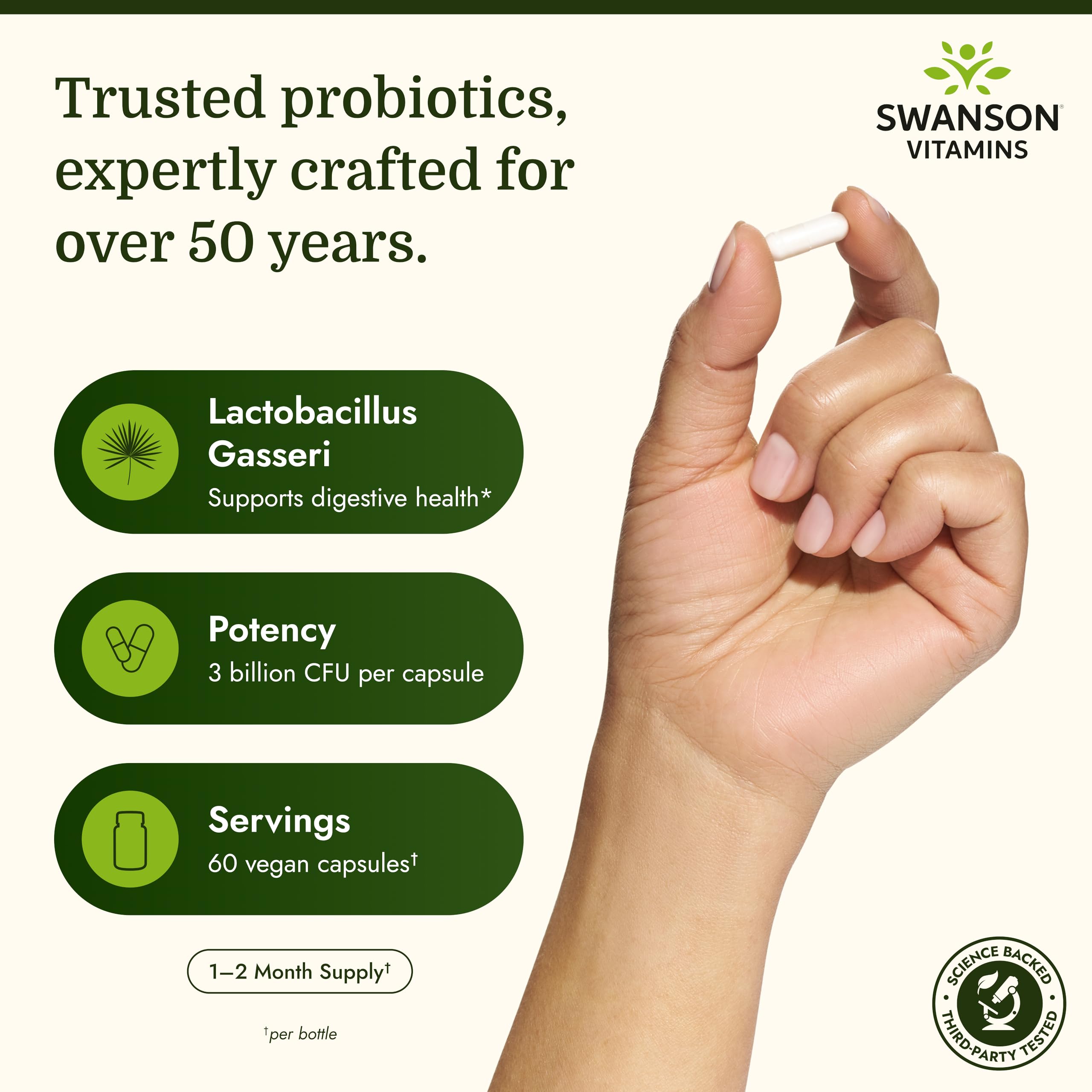 Swanson Lactobacillus Gasseri Probiotic side view of the bottle