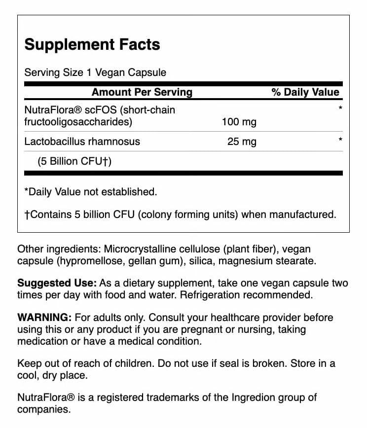 Swanson Lactobacillus Rhamnosus Prebiotic Capsules back view