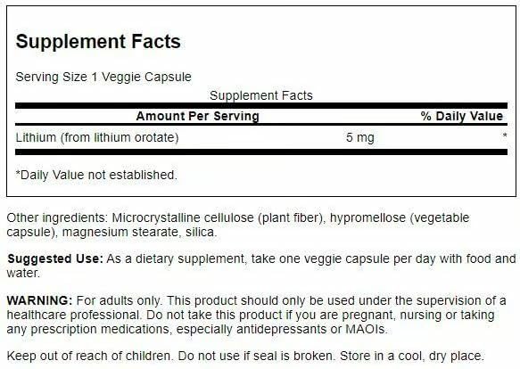 Swanson Lithium Orotate 5mg supplement side view