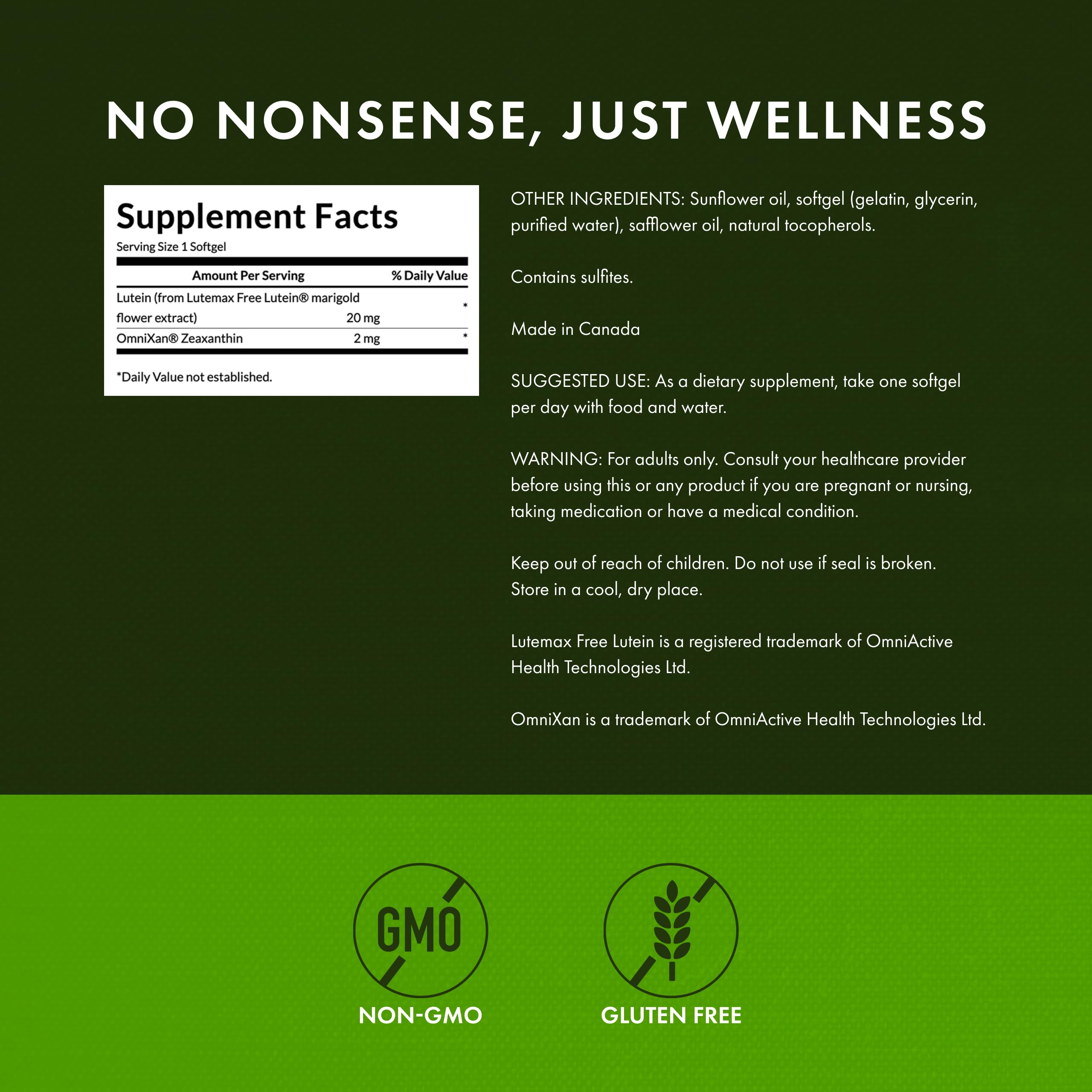 Swanson Lutein Softgels 20mg side view packaging