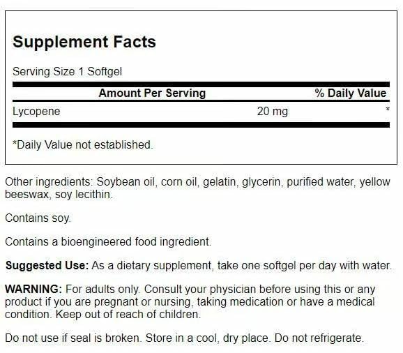 Swanson Lycopene Supplement 20 mg side view