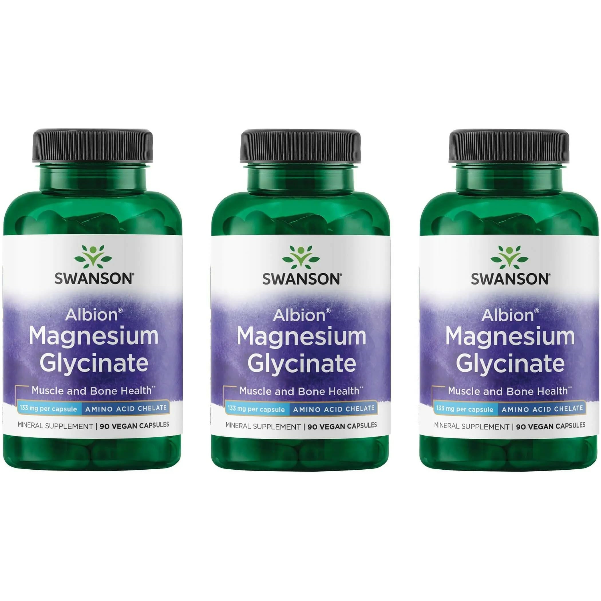 Swanson Magnesium Glycinate Supplement 133mg 60 Capsules front view