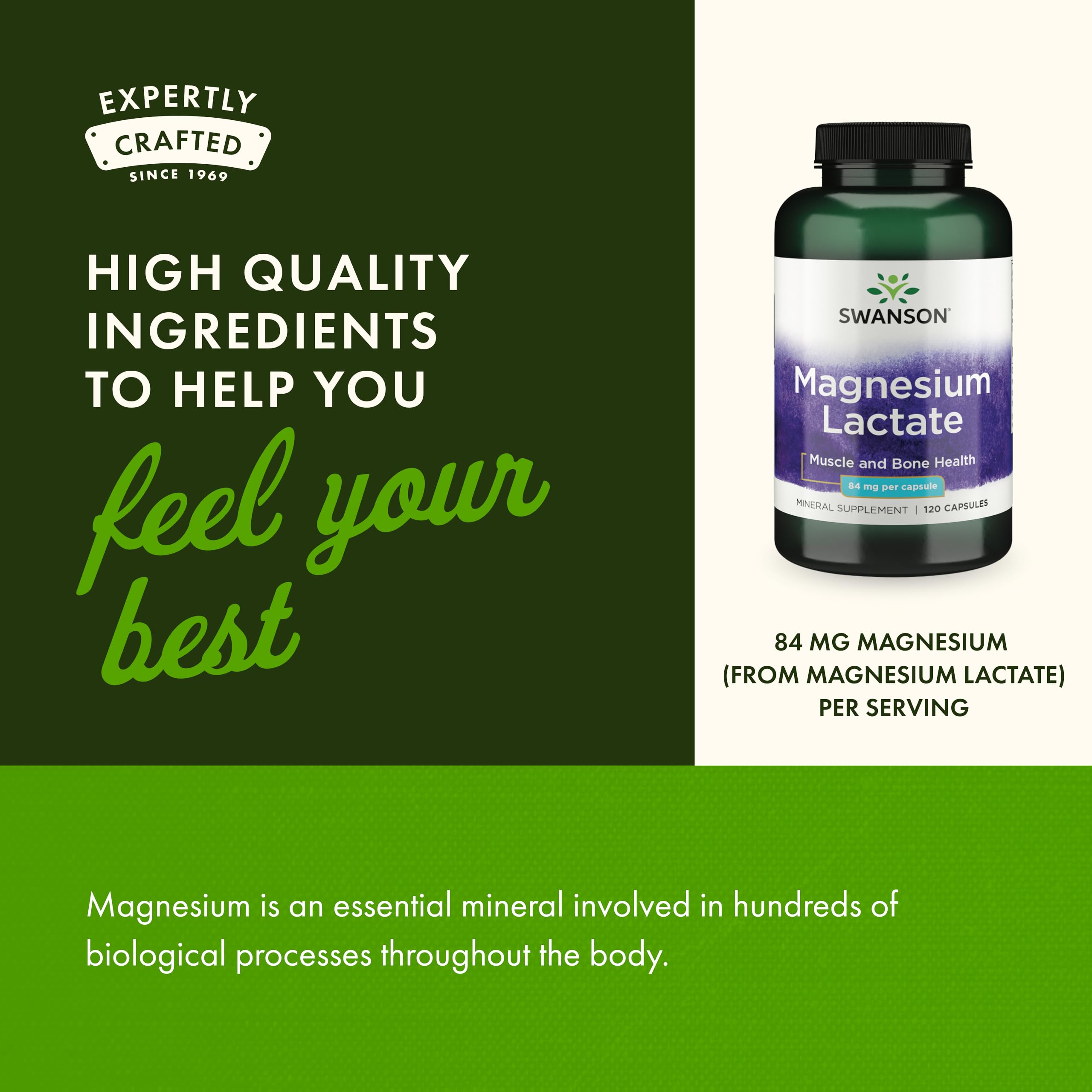 Swanson Magnesium Lactate 84mg capsules back view