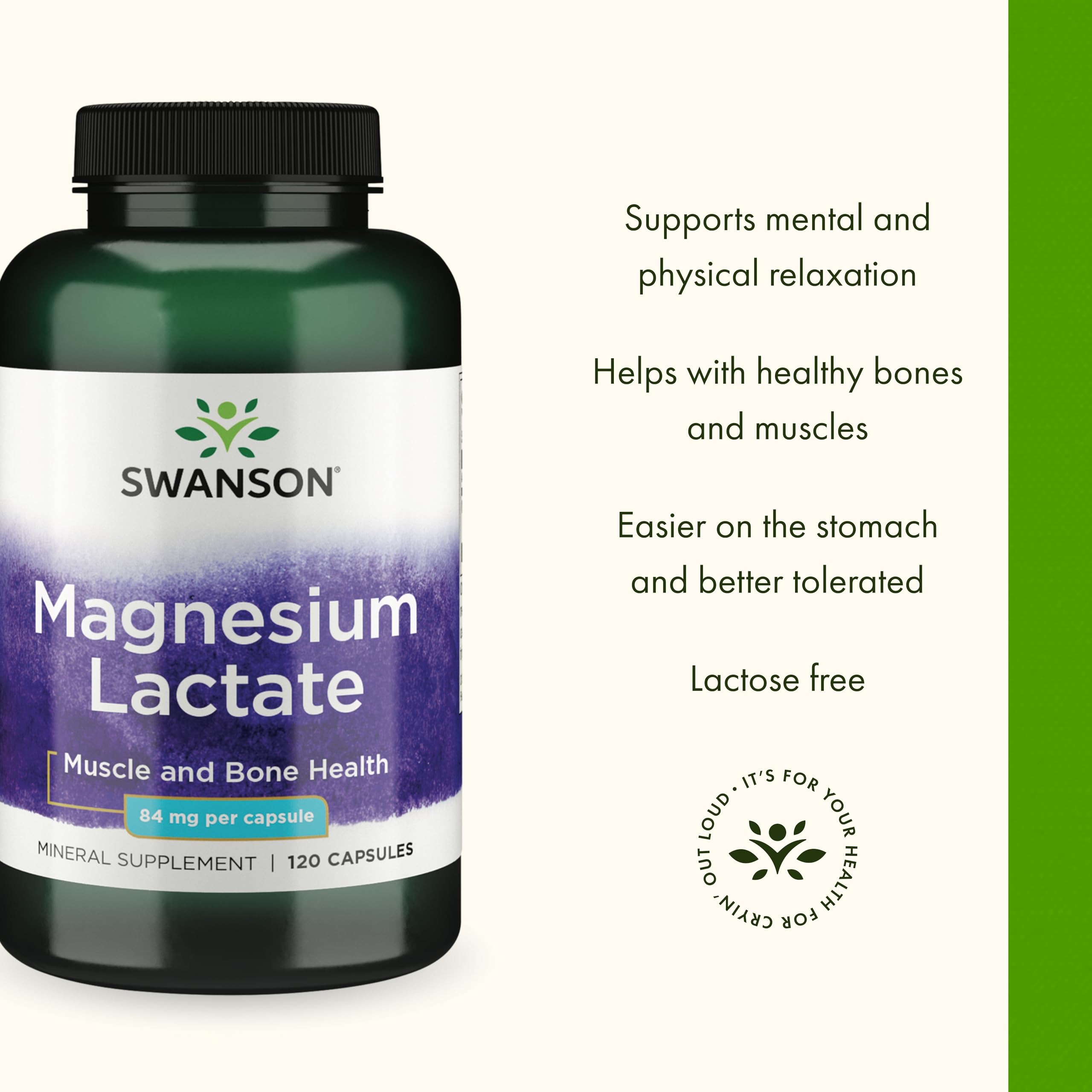 Swanson Magnesium Lactate 84mg capsules opened bottle