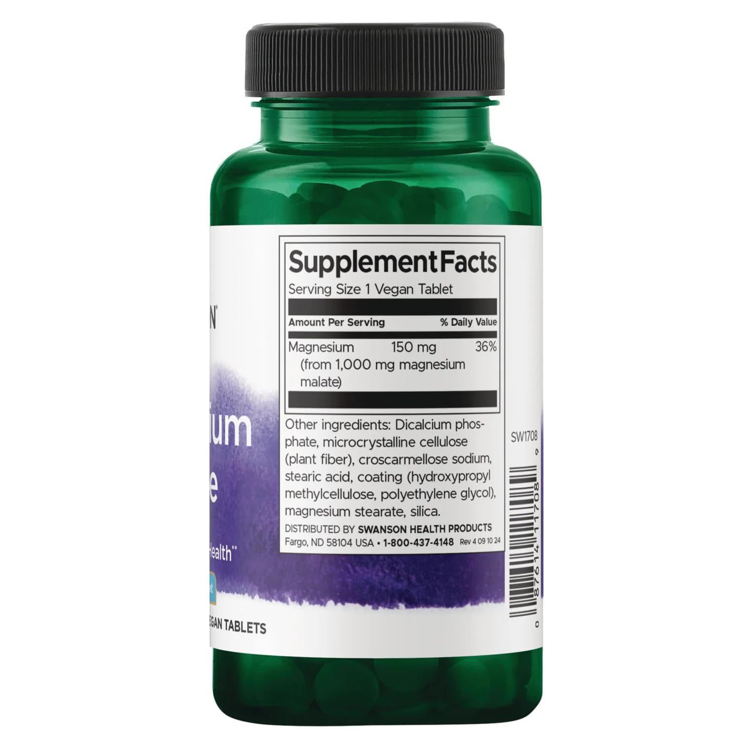 Swanson Magnesium Malate 127g side view showing capsule details