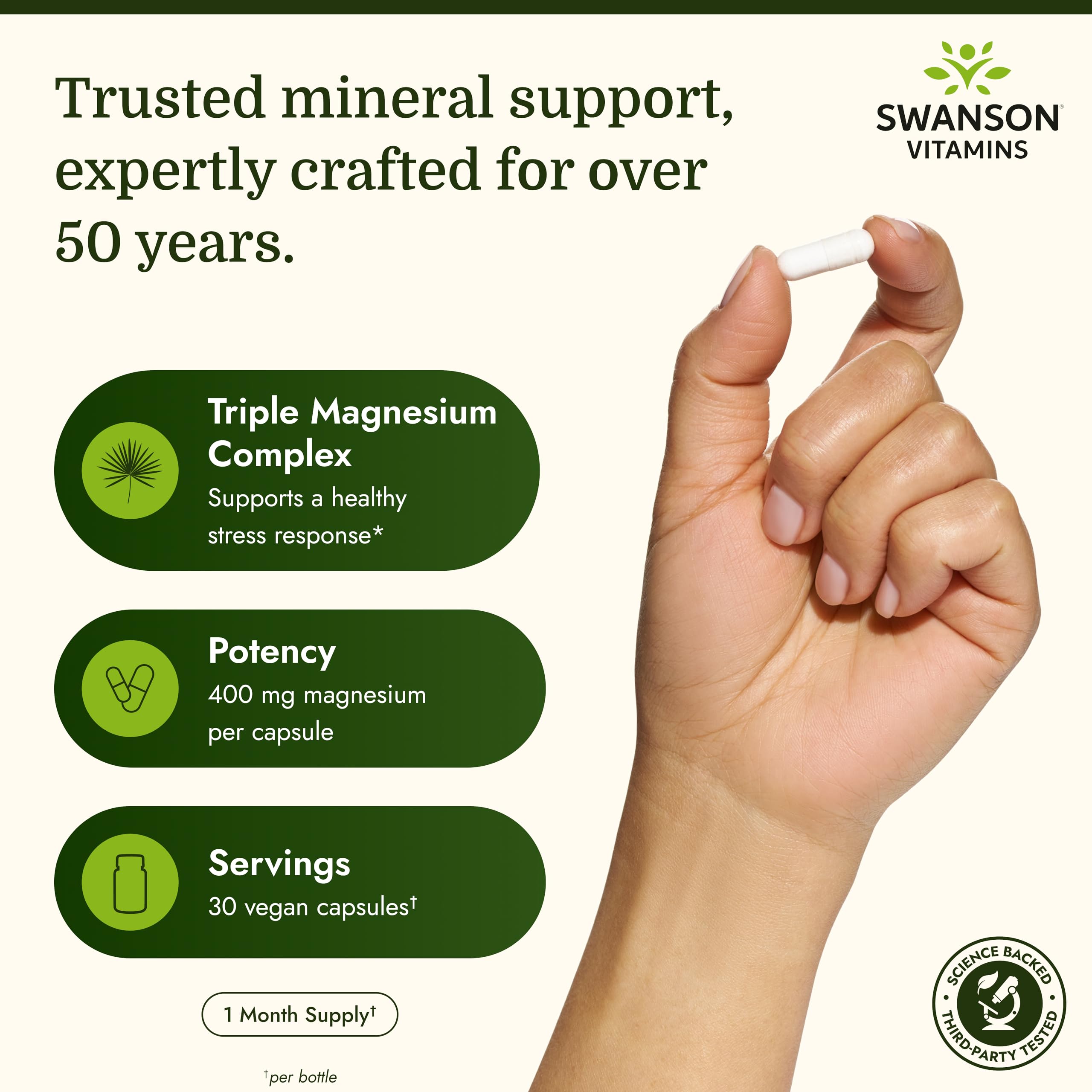 Swanson Magnesium Supplement 400mg side view