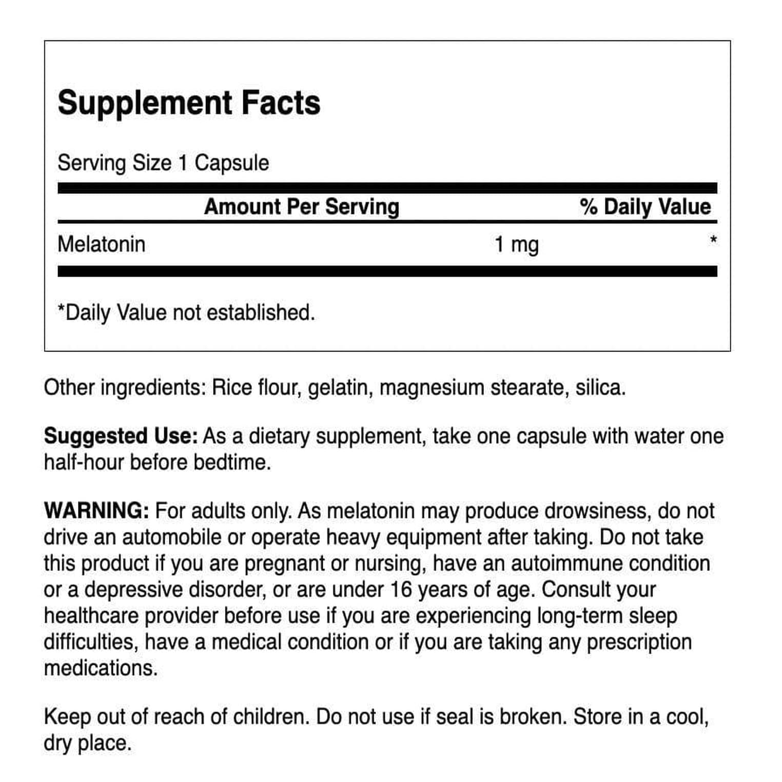 Swanson Melatonin 1 mg capsule close-up