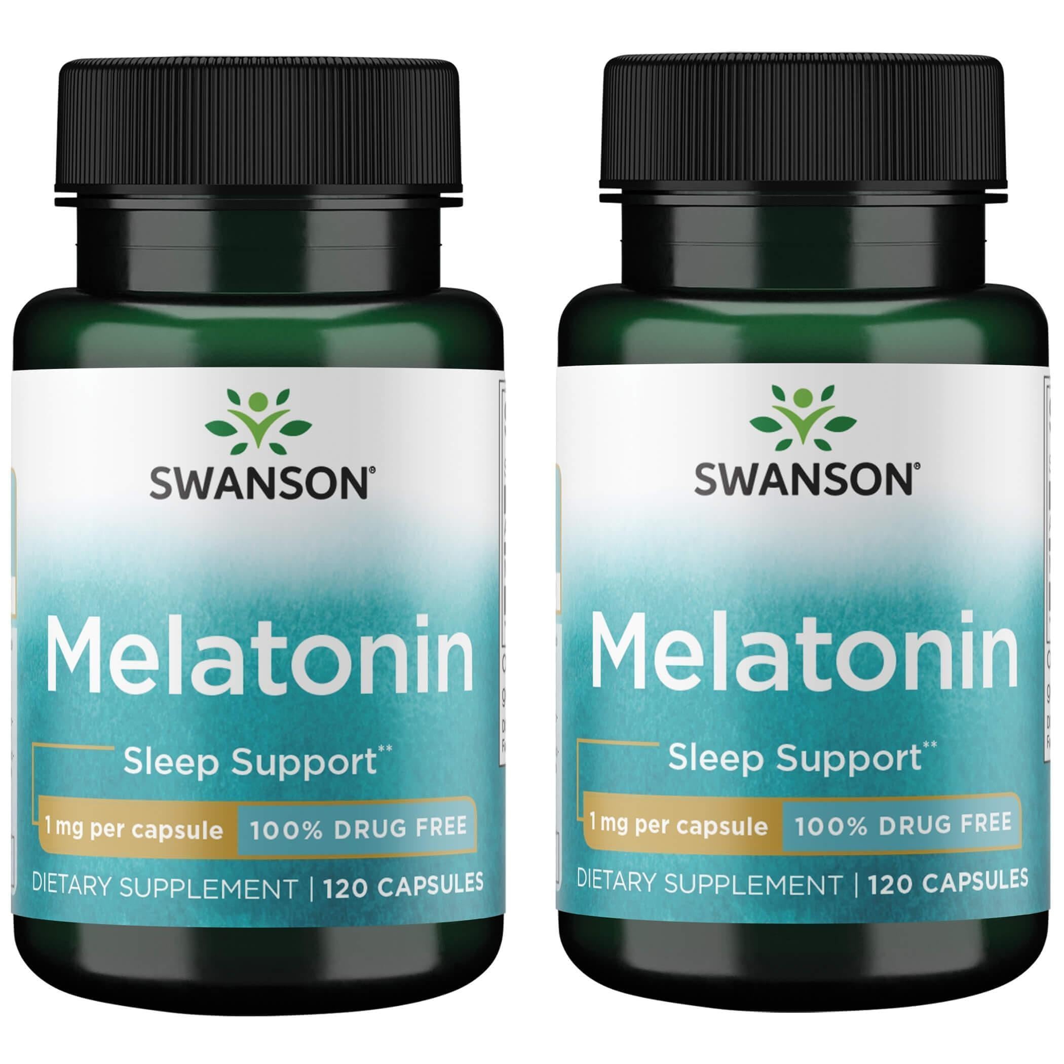 Swanson Melatonin 1mg capsules front view with packaging