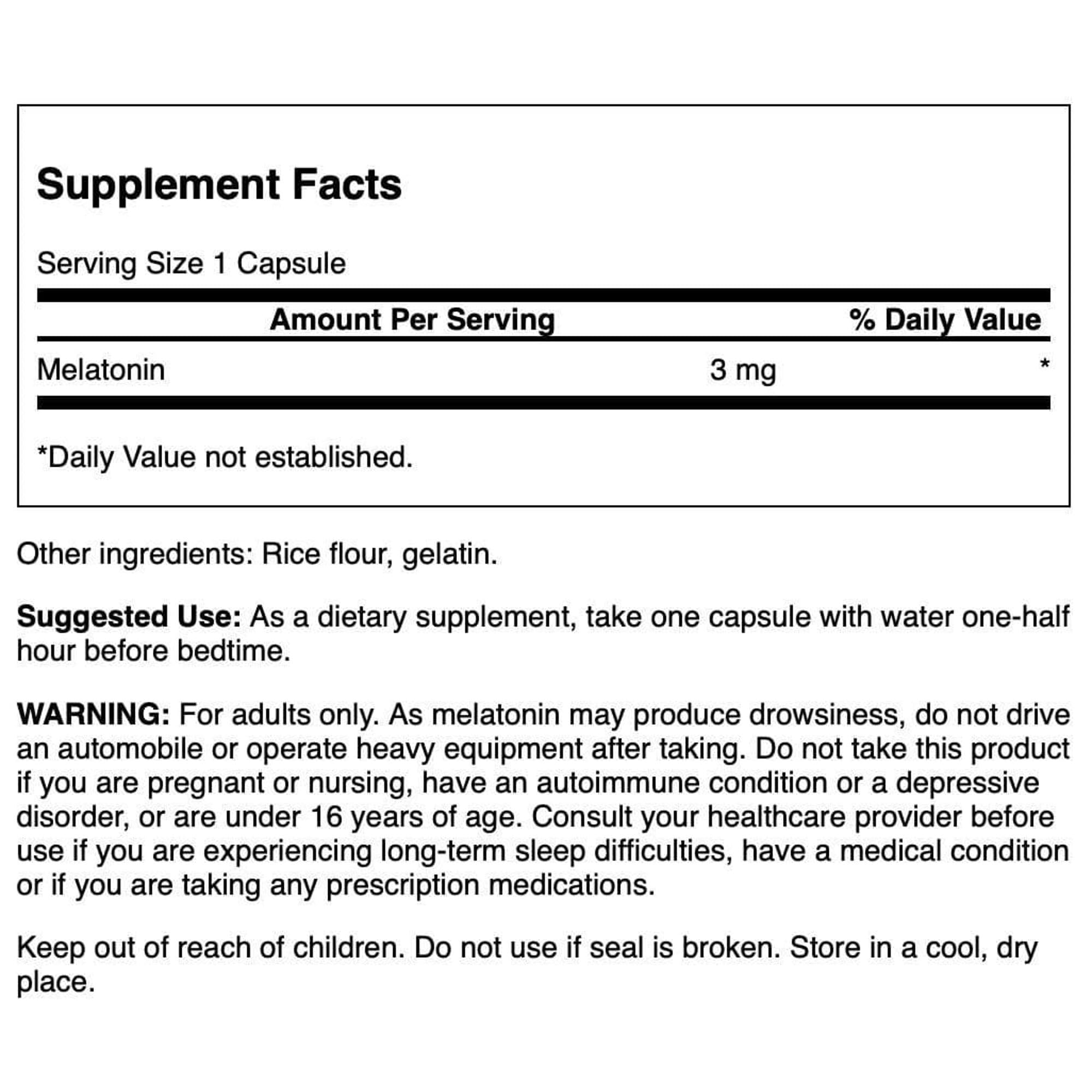 Swanson Melatonin 3 mg capsules close-up showing capsule details