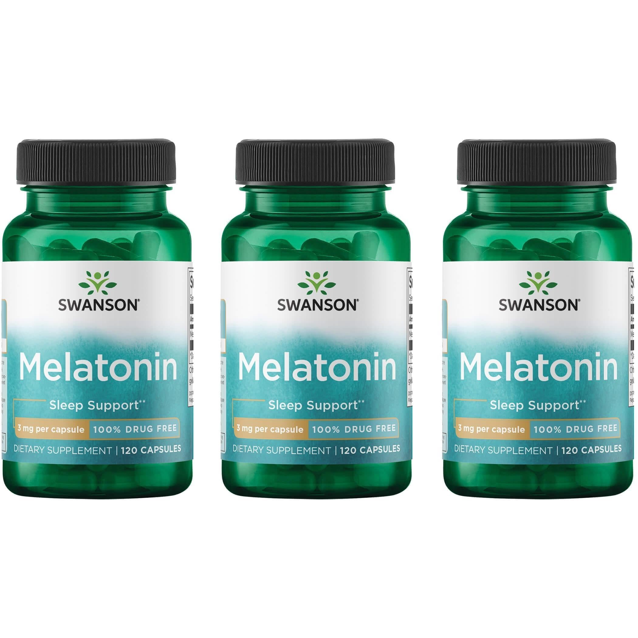 Swanson Melatonin 3 mg capsules front view with packaging