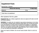 Swanson Melatonin 3 mg capsules side view showing dosage details