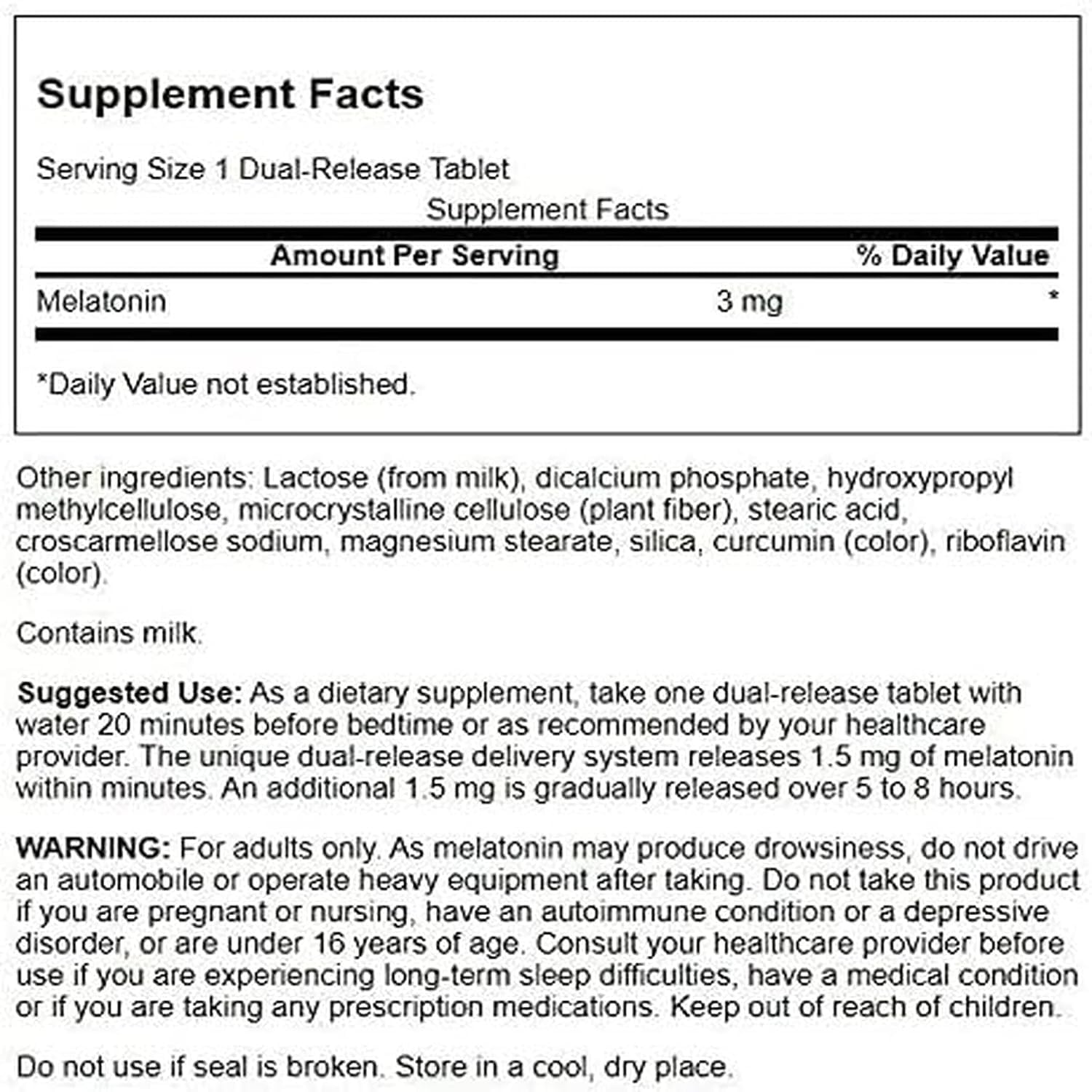 Swanson Melatonin 3 mg tablets side view with dosage details