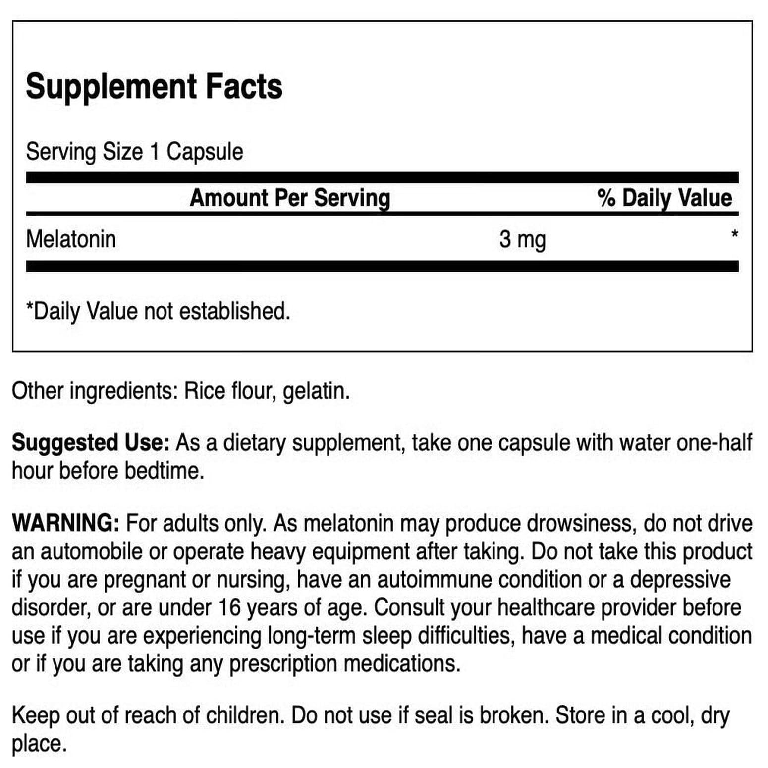 Swanson Melatonin 3mg capsules side view