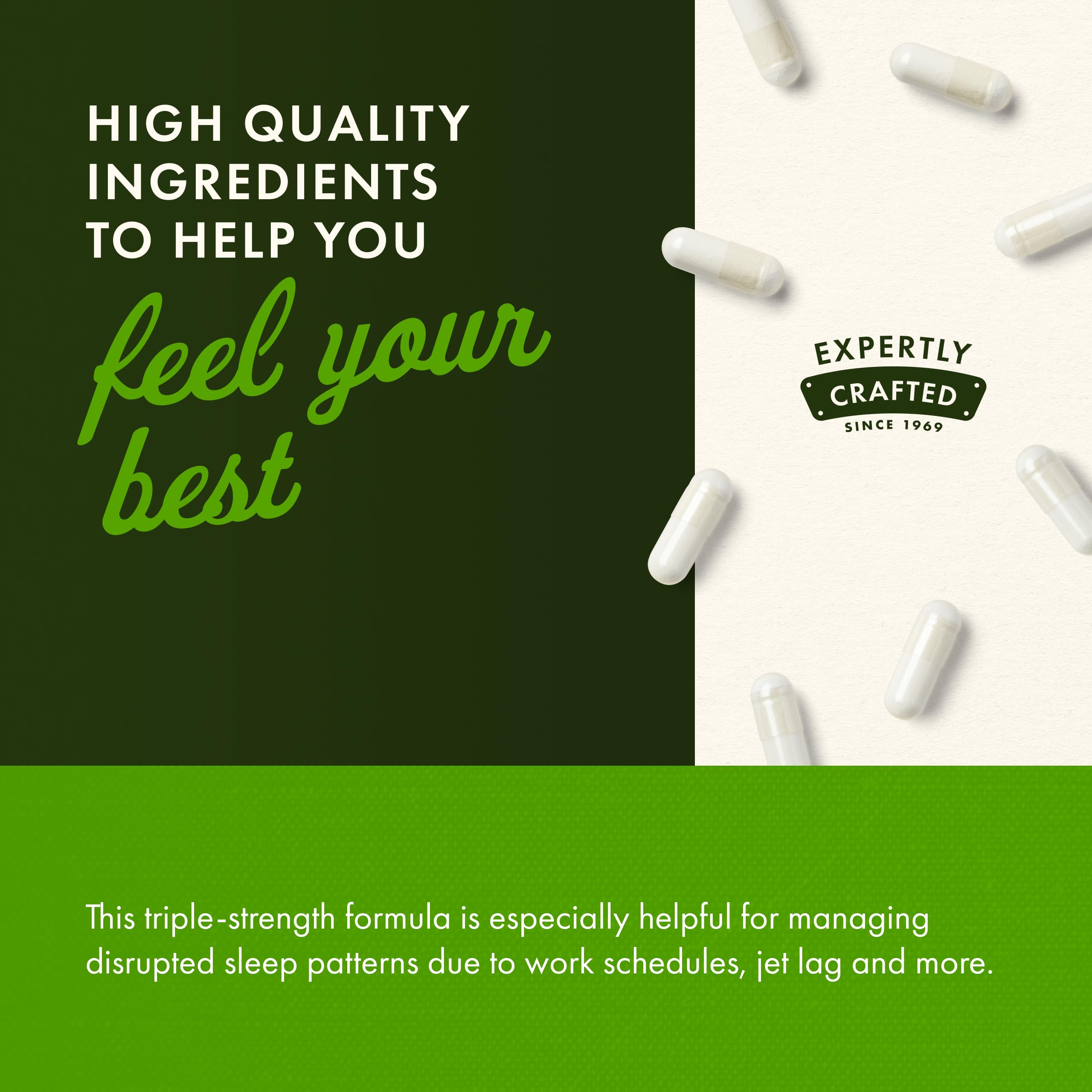 Swanson Melatonin capsules on a wooden table
