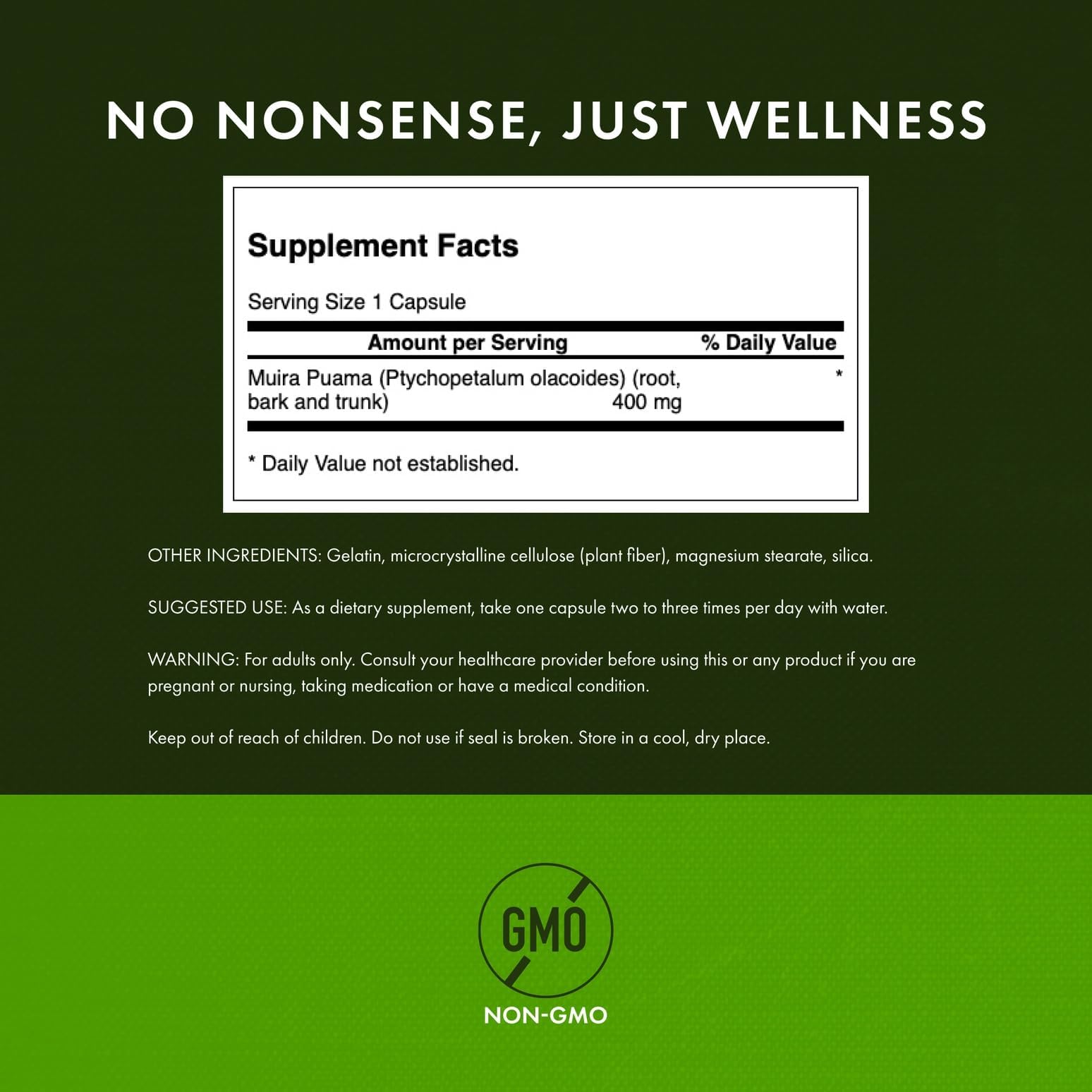 Swanson Muira Puama Root Capsules 400mg side view