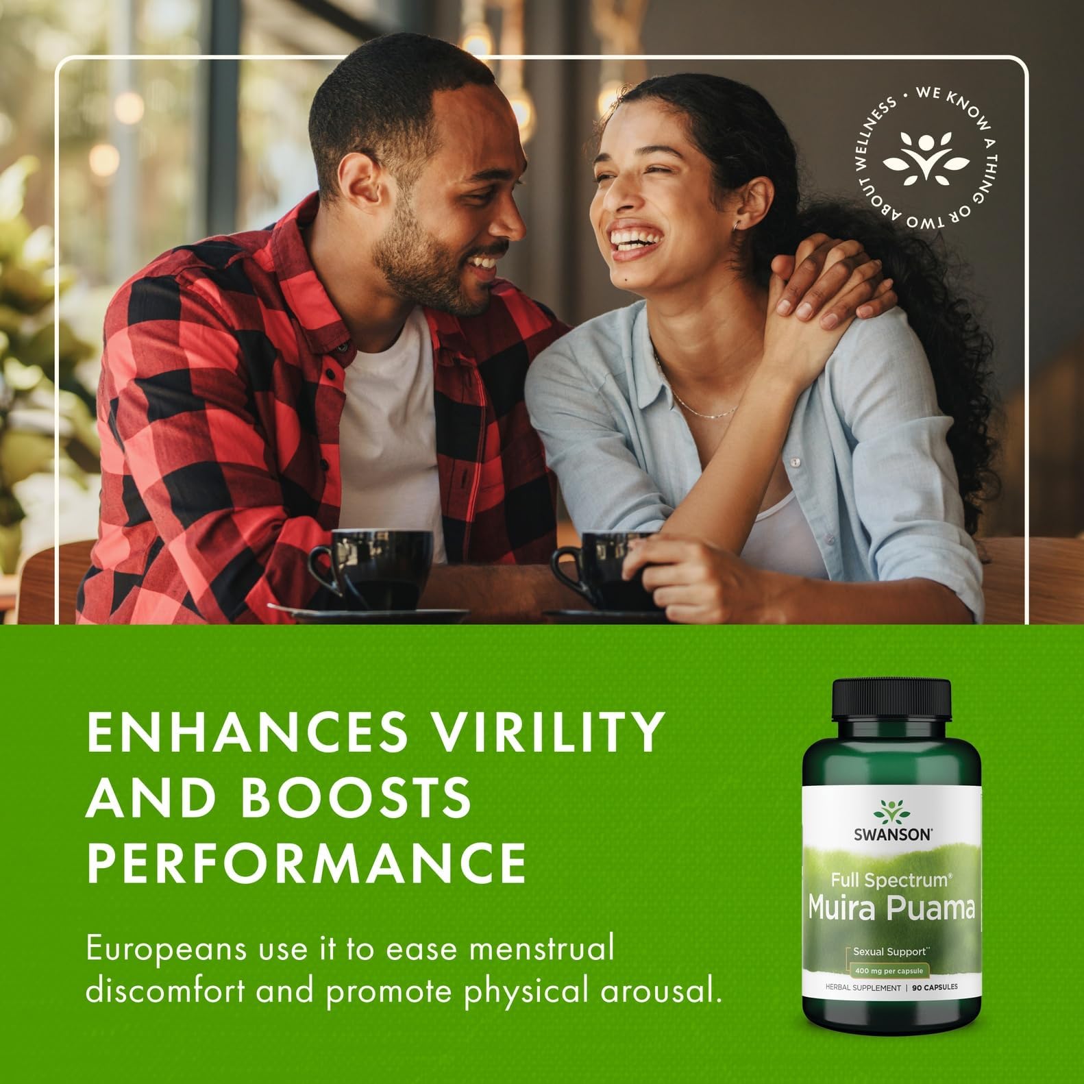 Swanson Muira Puama Root Capsules 400mg with a measuring spoon