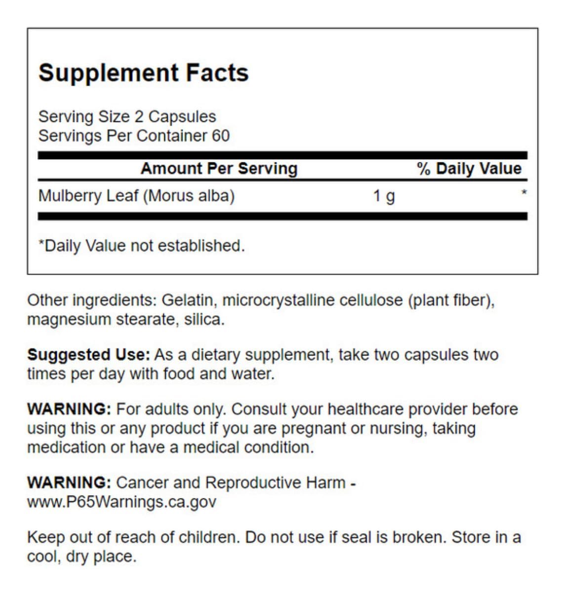 Swanson Mulberry Leaf Capsules 1g bottle with label
