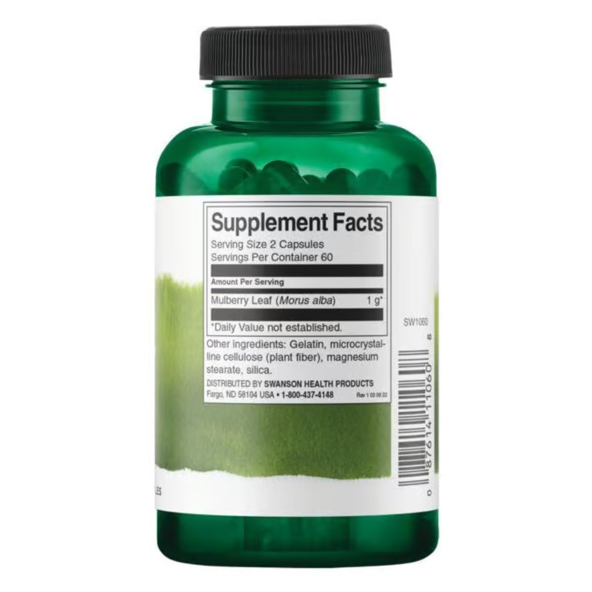 Swanson Mulberry Leaf Capsules 1g side view
