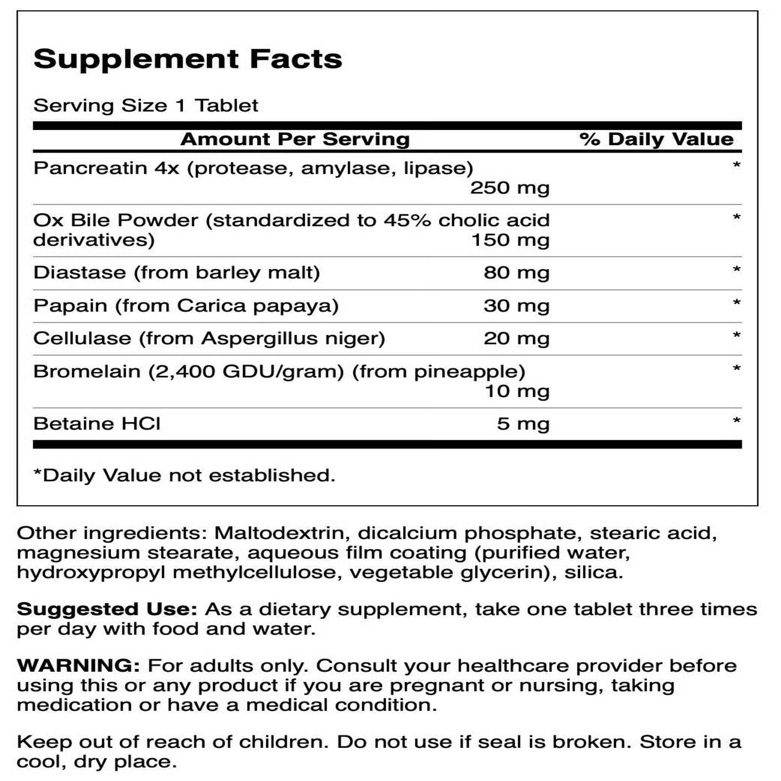 Swanson Multi-Enzymes 50g back view of packaging