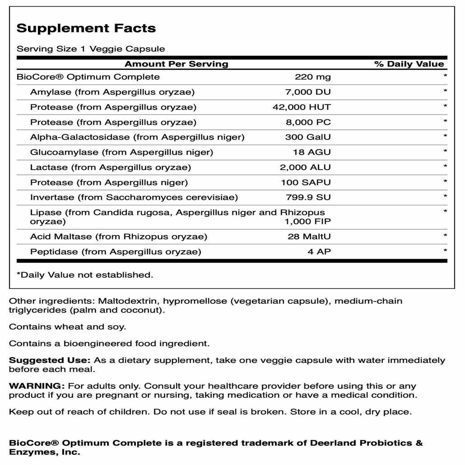 Swanson Multi-Enzymes Supplement 220mg back view