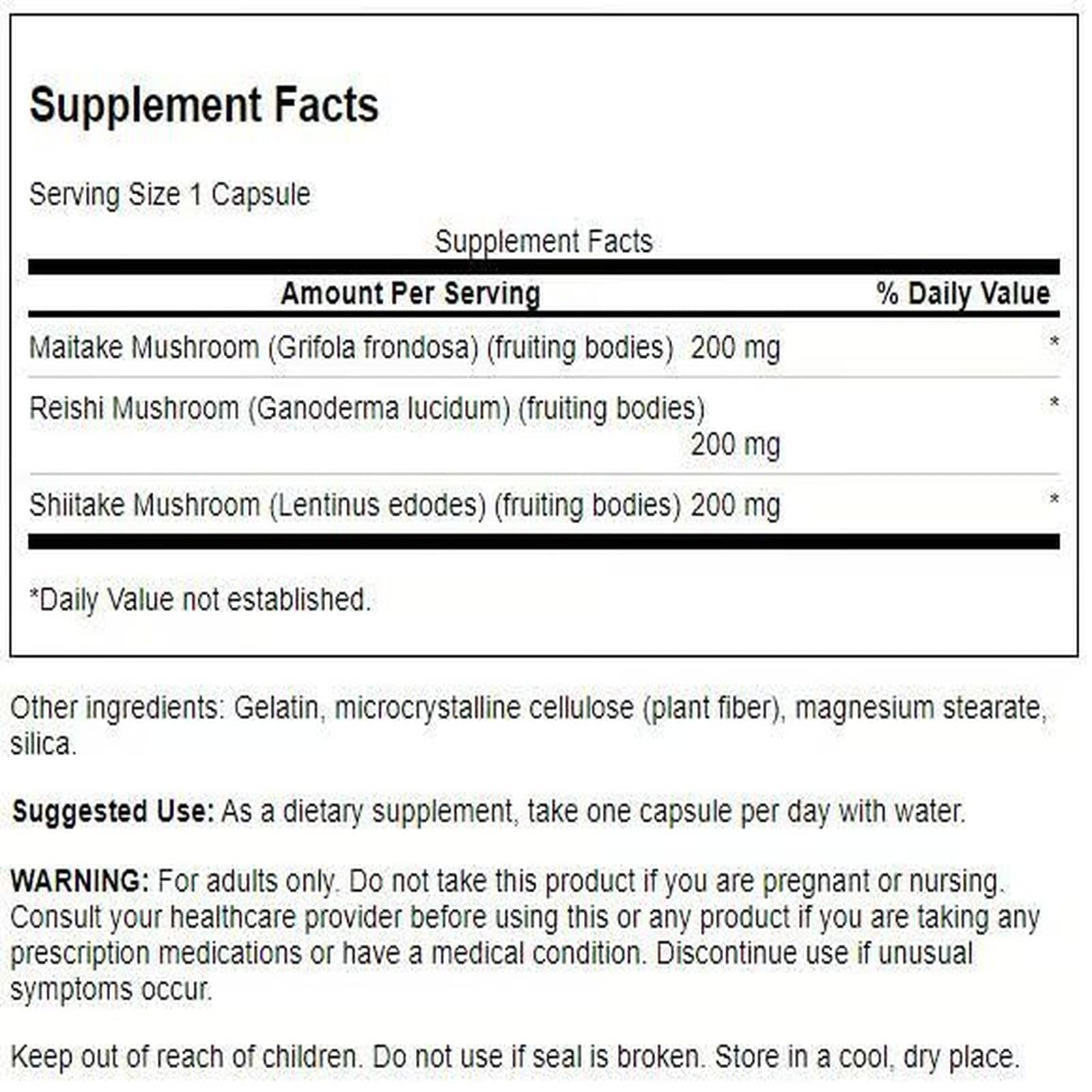 Swanson Mushroom Supplement 50g side view showing ingredients