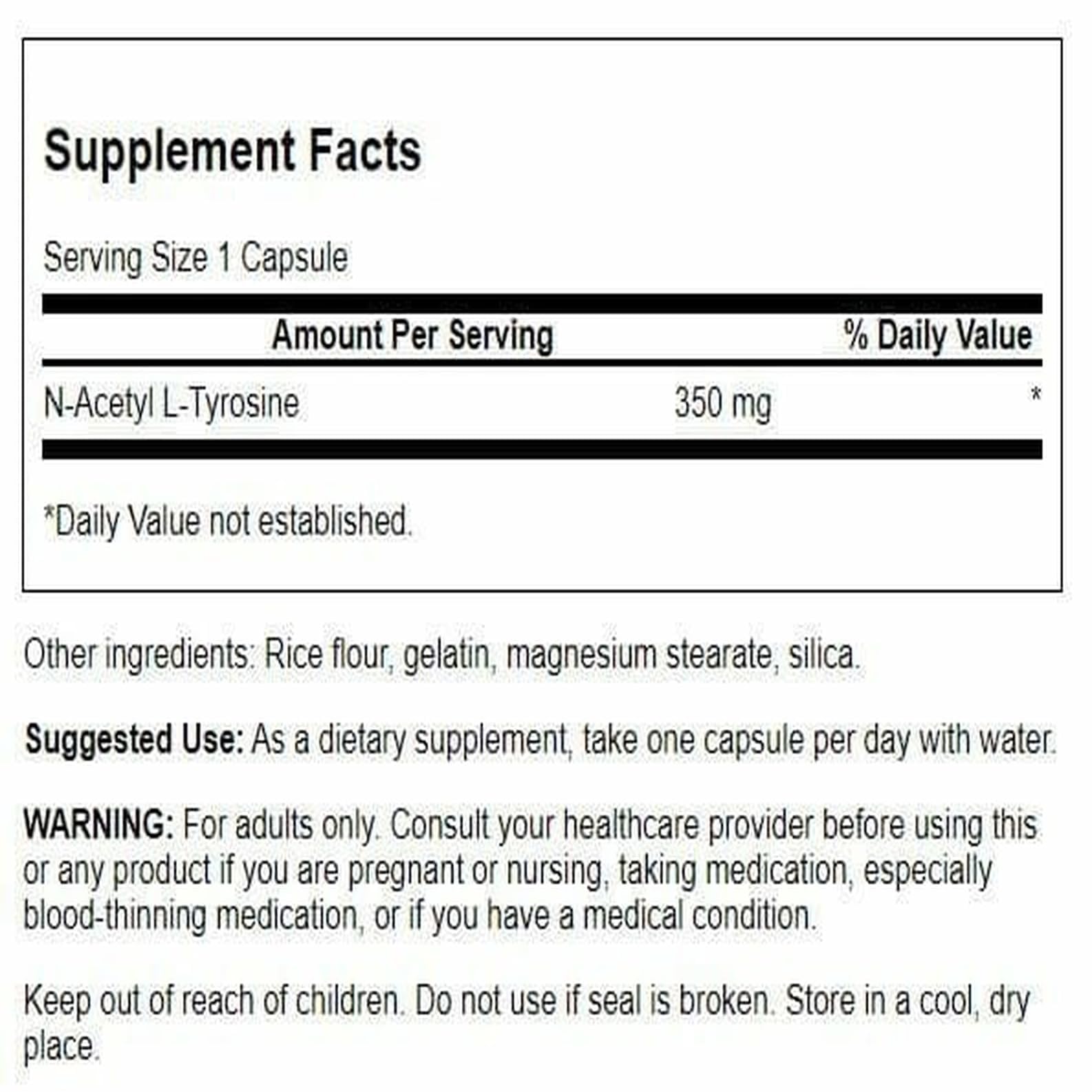 Swanson N-Acetyl L-Tyrosine 350mg supplement side view