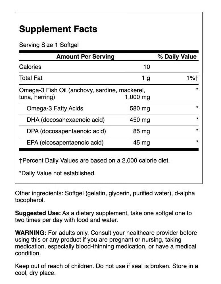 Swanson Omega-3 Fish Oil Supplement side view