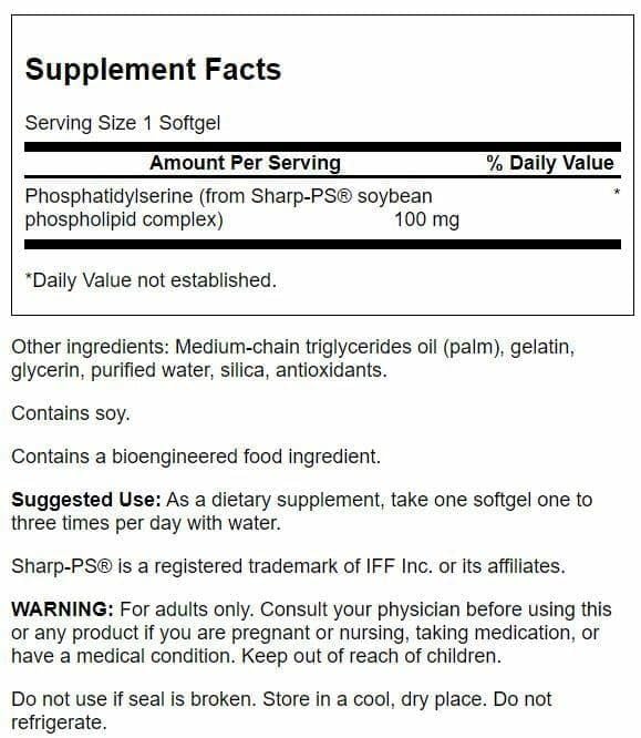 Swanson Phosphatidylserine Softgels 100mg back view