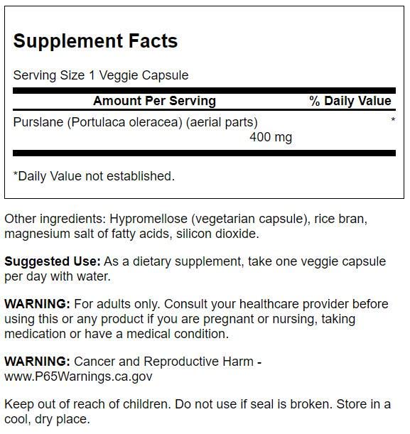 Swanson Portulaca Olearacea 400mg supplement bottle side view