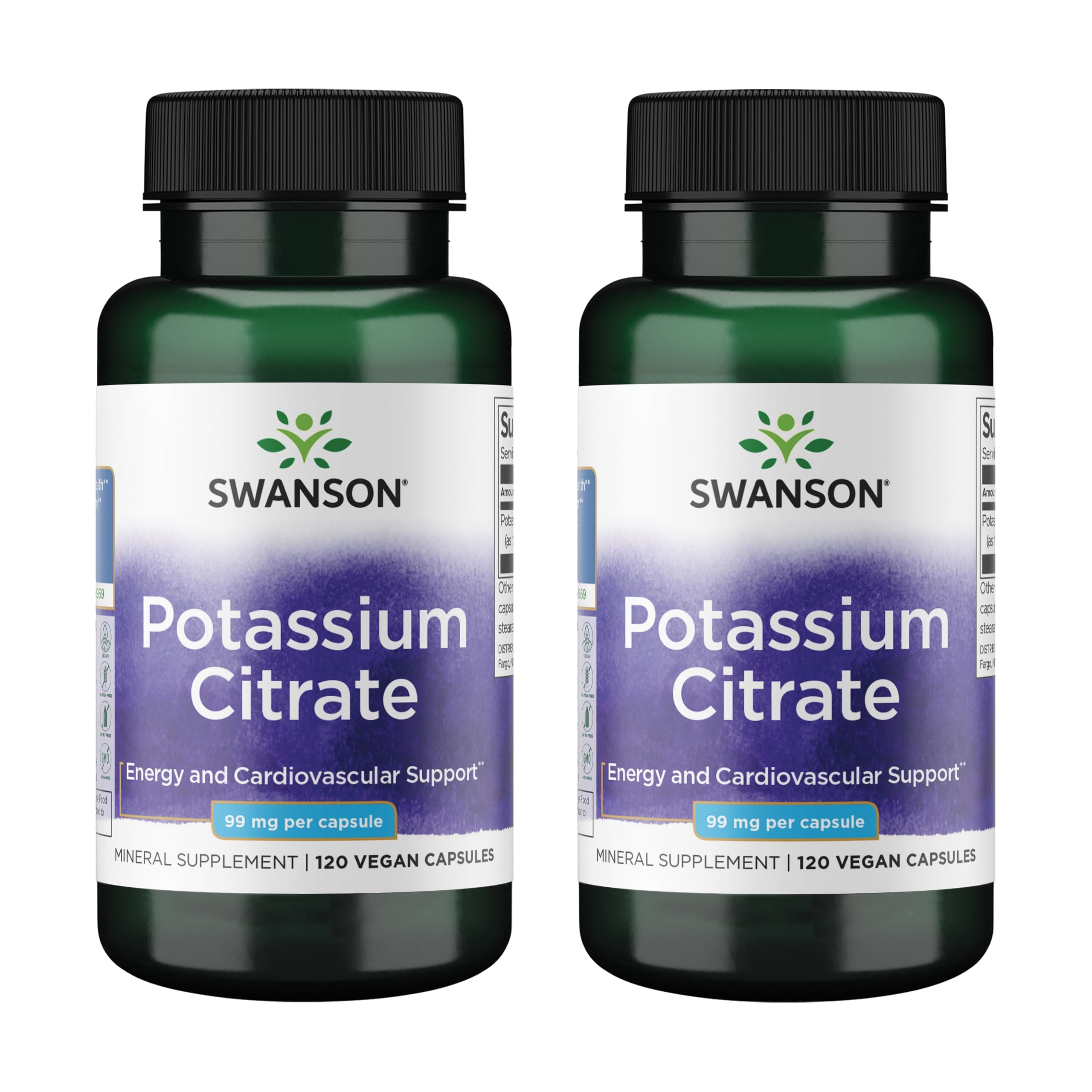 Swanson Potassium Citrate Capsules 99mg front view