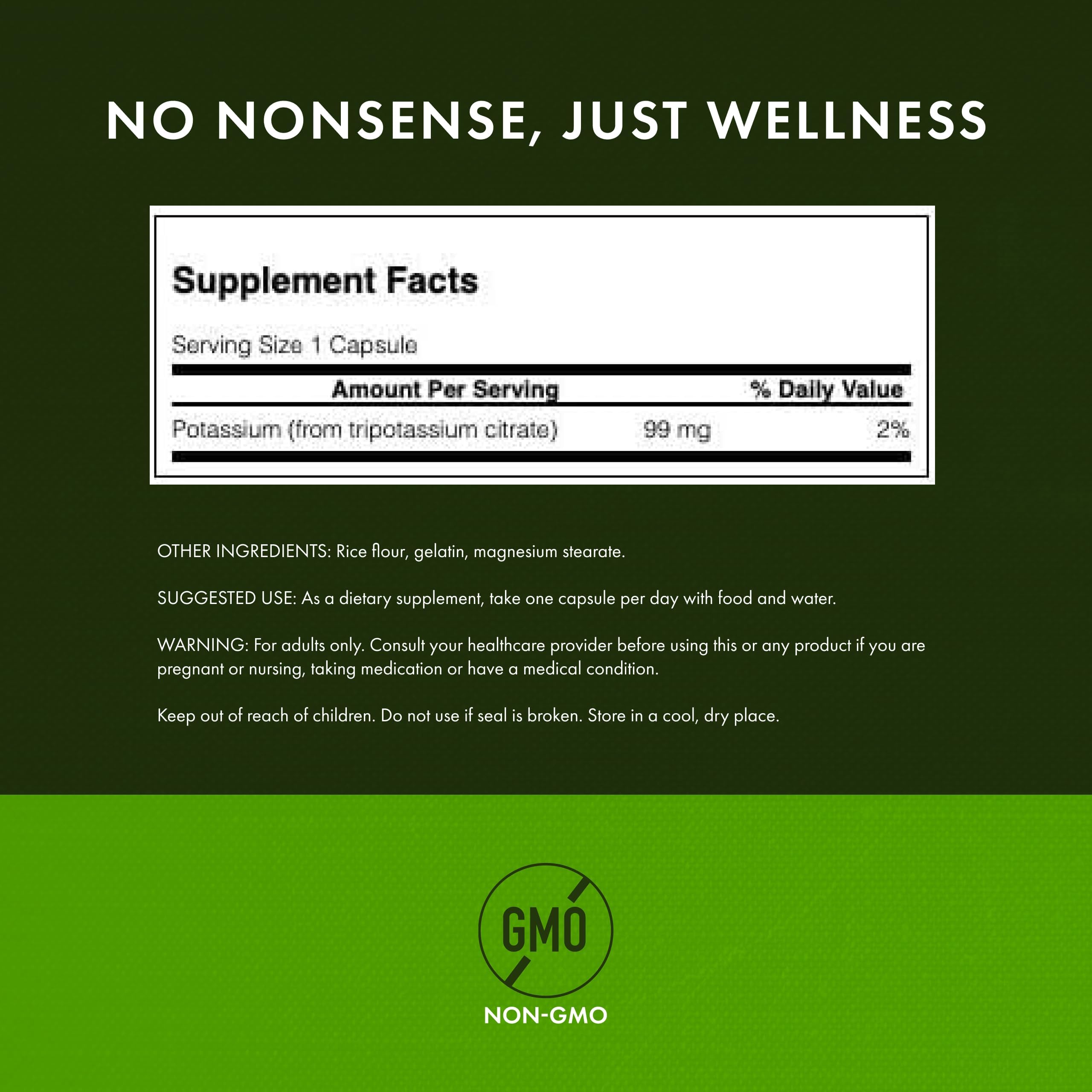 Swanson Potassium Citrate Capsules 99mg side view