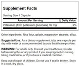 Swanson Potassium Supplement 99mg side view showing ingredients