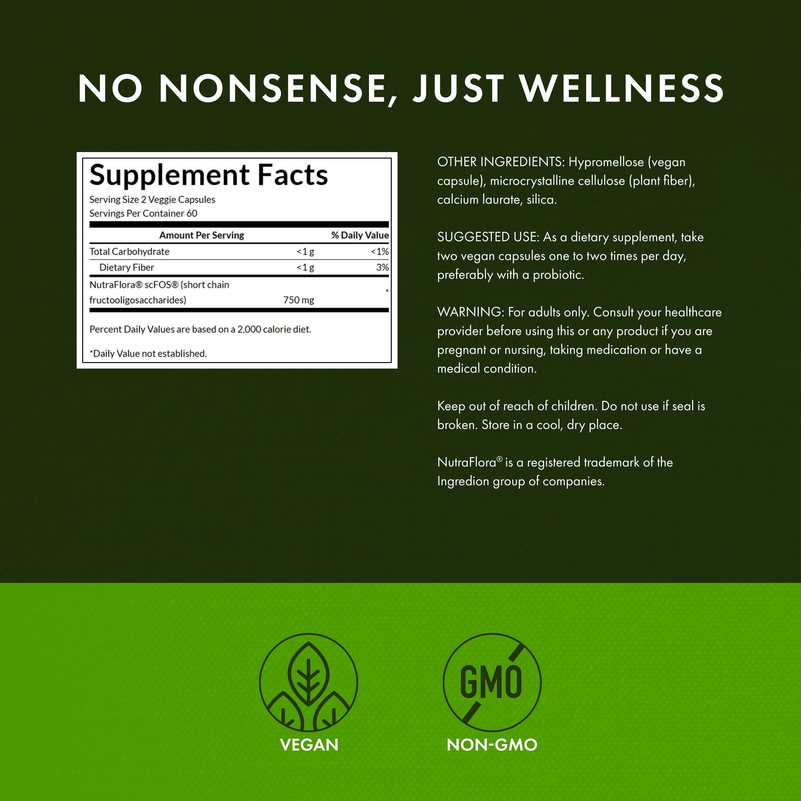 Swanson Prebiotic Supplement 45g side view showing capsule