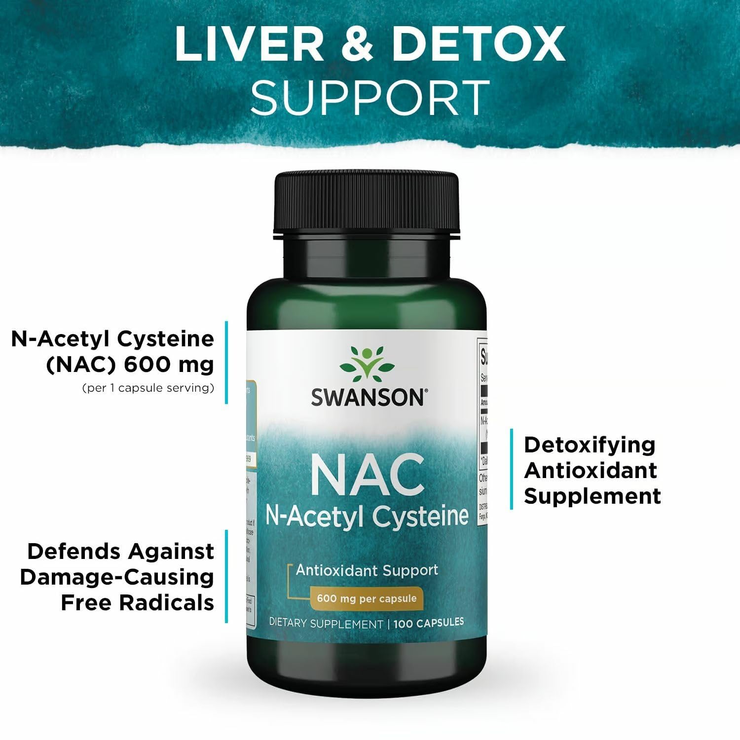 Swanson Premium N-Acetyl Cysteine 600mg capsules opened bottle