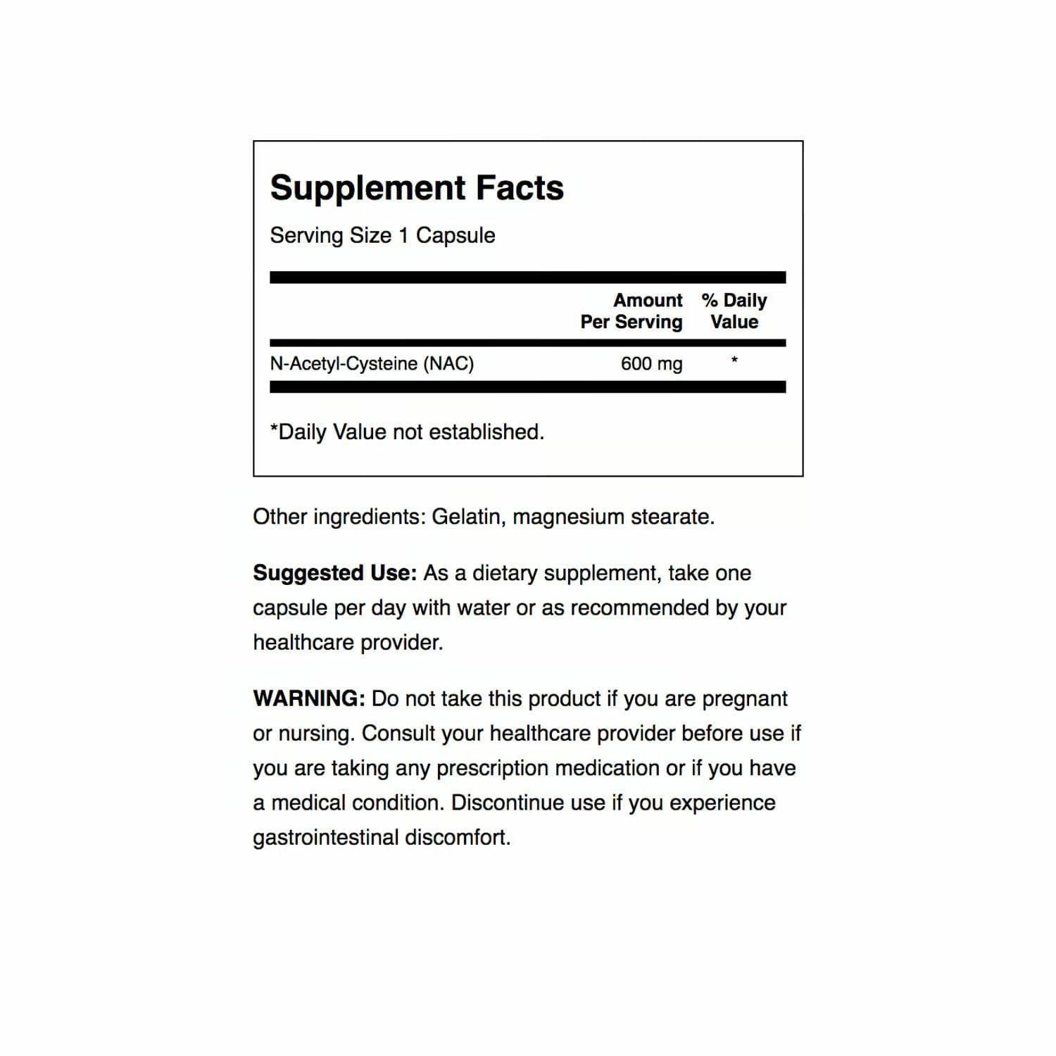 Swanson Premium N-Acetyl Cysteine 600mg capsules side view