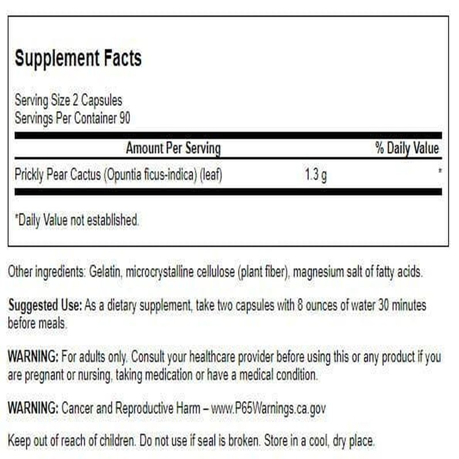Swanson Prickly Pear Cactus Capsules bottle side view