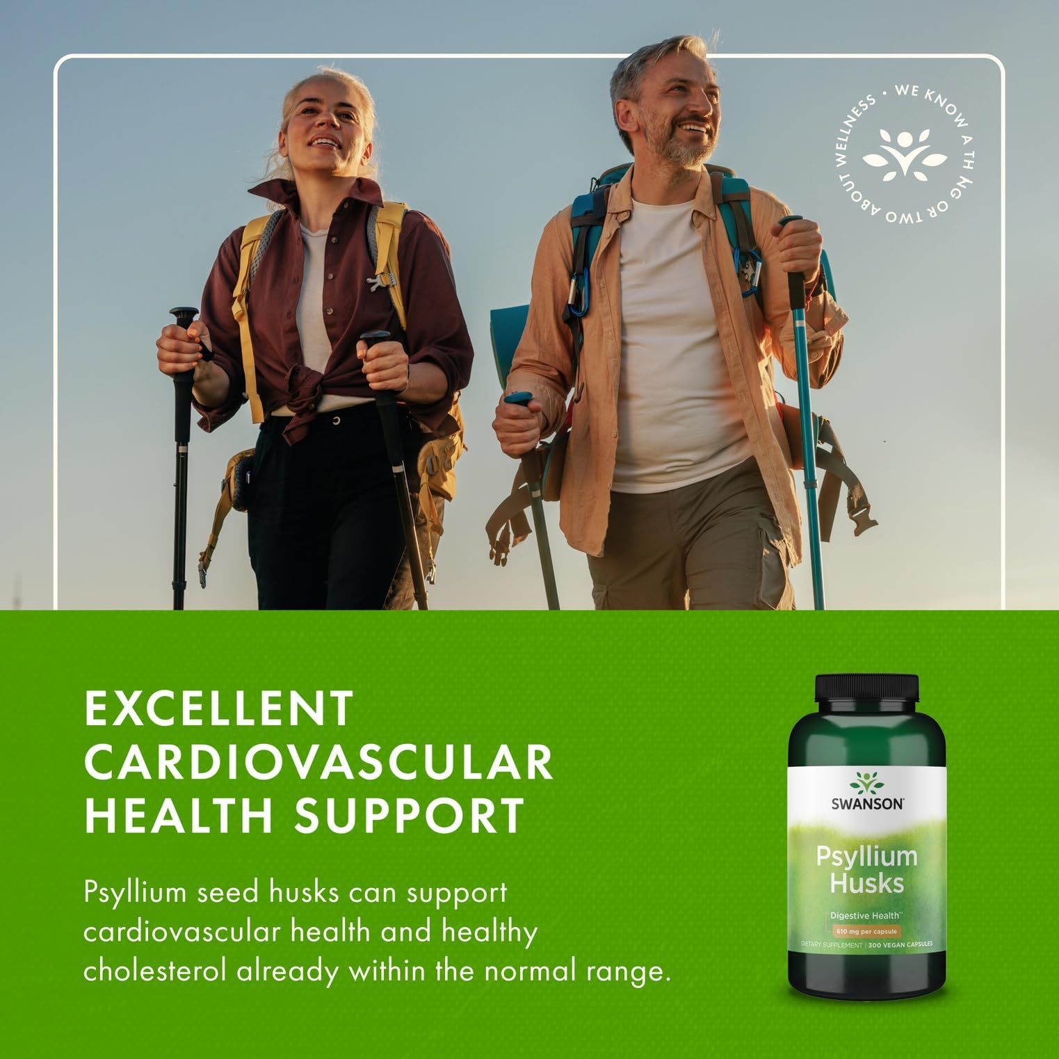 Swanson Psyllium Husk Capsules 610mg with a glass of water