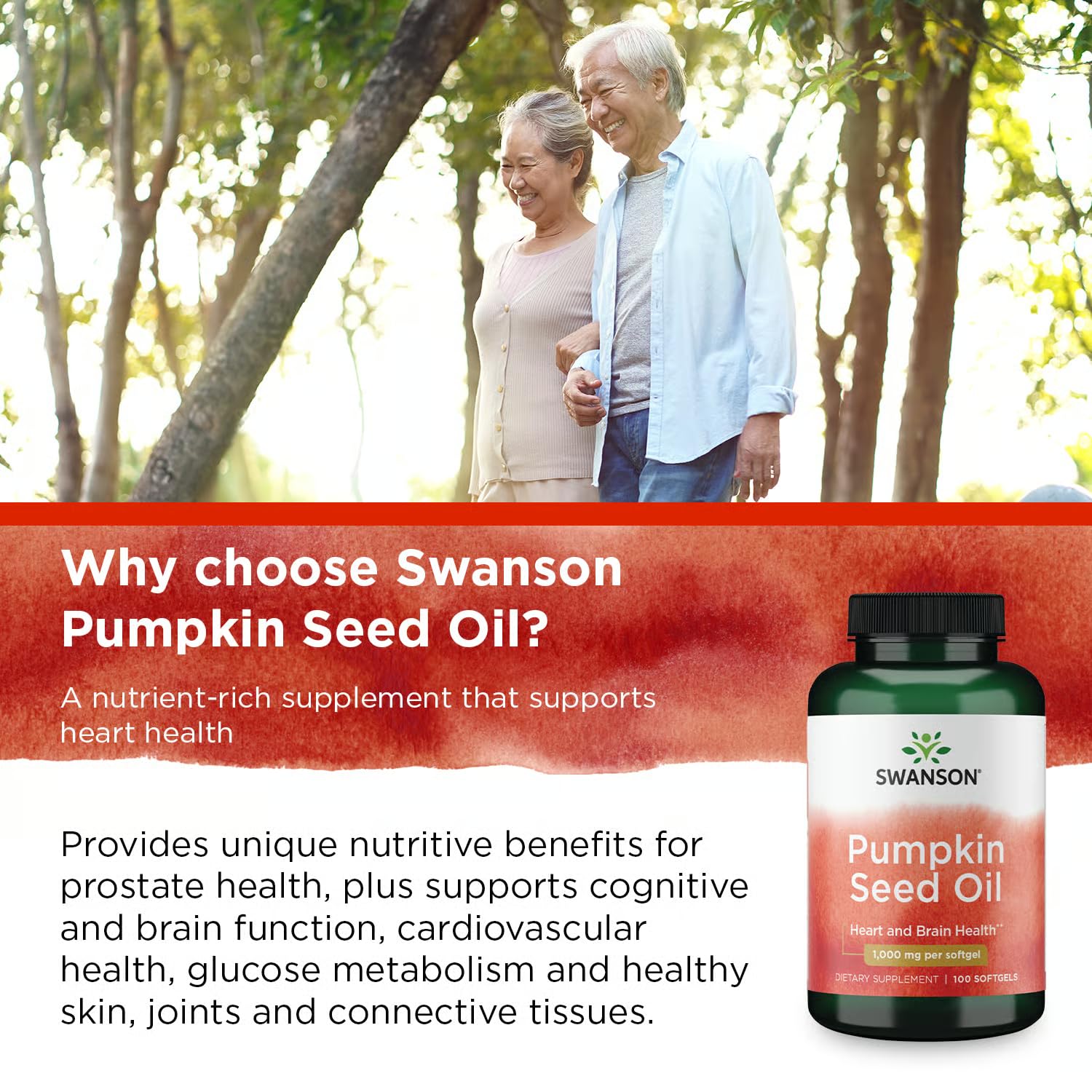 Swanson Pumpkin Seed Oil Softgels with a measuring spoon