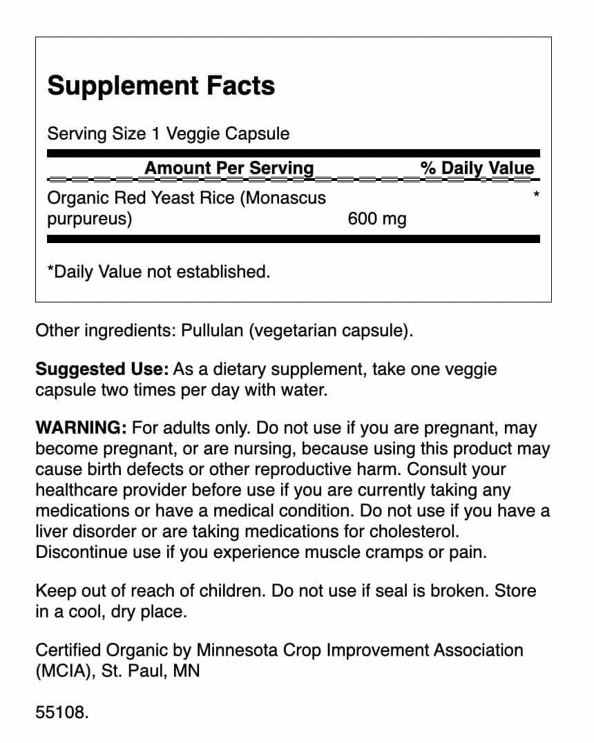 Swanson Red Yeast Rice 600mg supplement side view